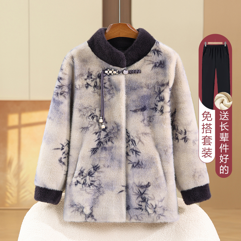 奶奶冬装加绒加厚棉袄中老年人女妈妈立领保暖棉服老太太棉衣外套