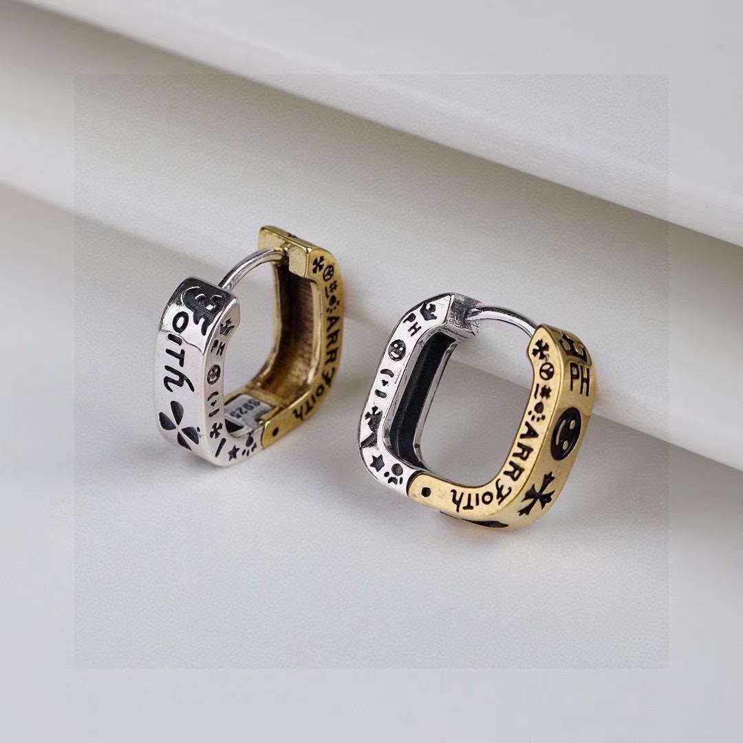 925银耳饰 多元素涂鸦笑脸撞色耳扣 时尚轻奢潮酷个性气质