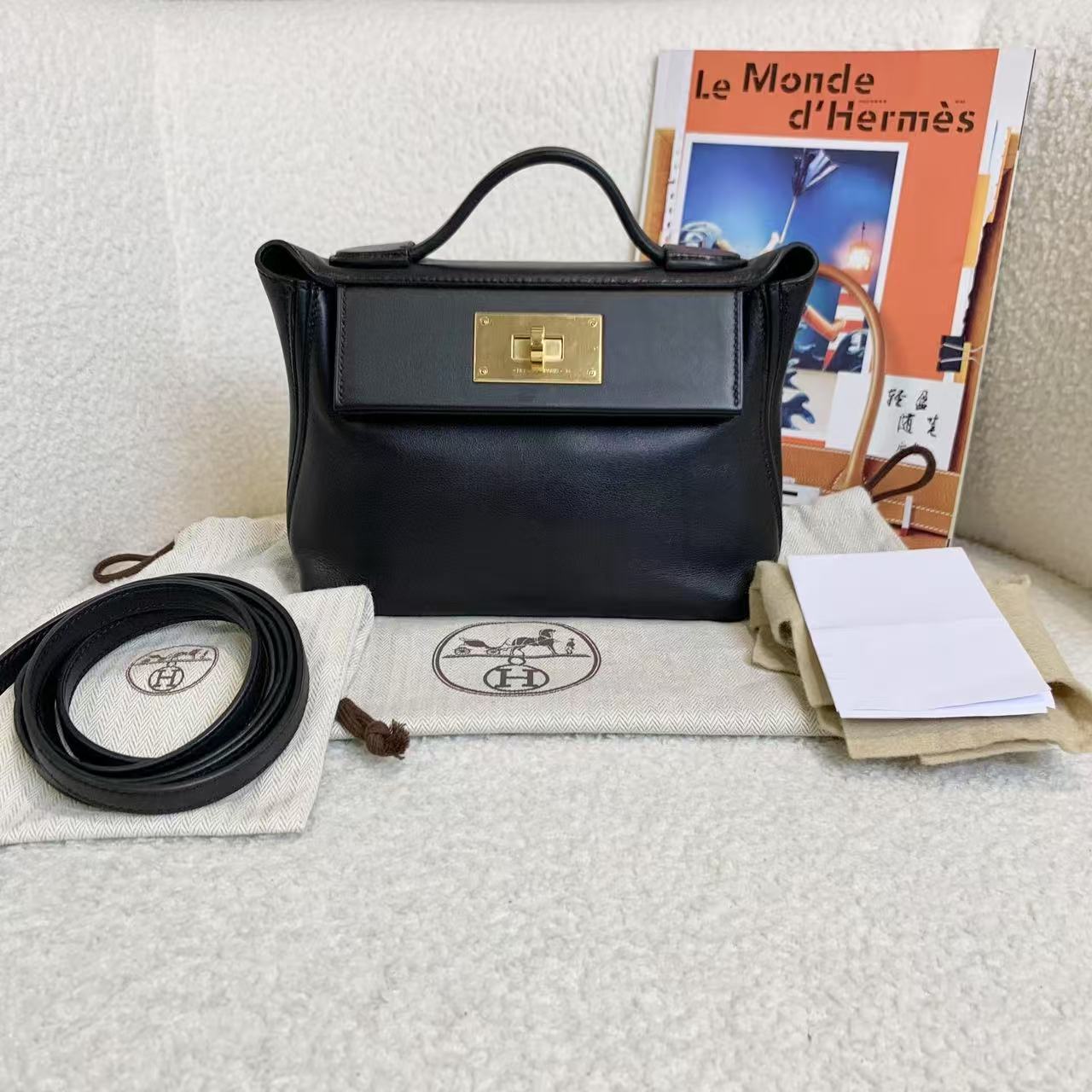 99新 Hermes/爱马仕 壹臻/黑金2424mini B刻 swift皮 34148598