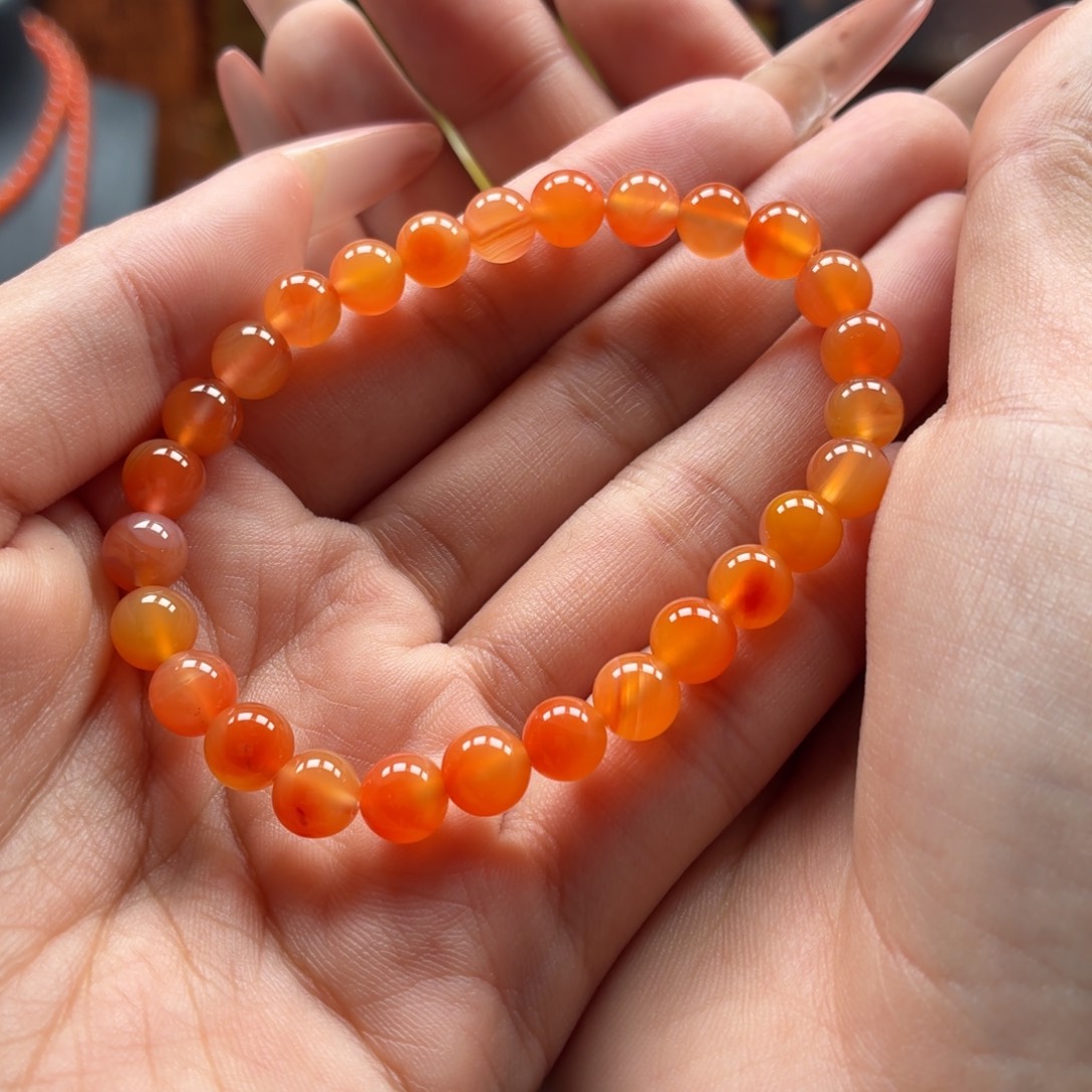 南红玛瑙未镶嵌手串原矿保山南红蒲缥鸡油黄手串卡6+