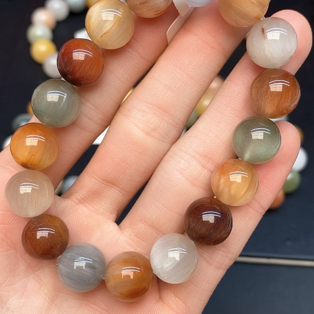 水晶手链未镶嵌12彩兔毛12mm