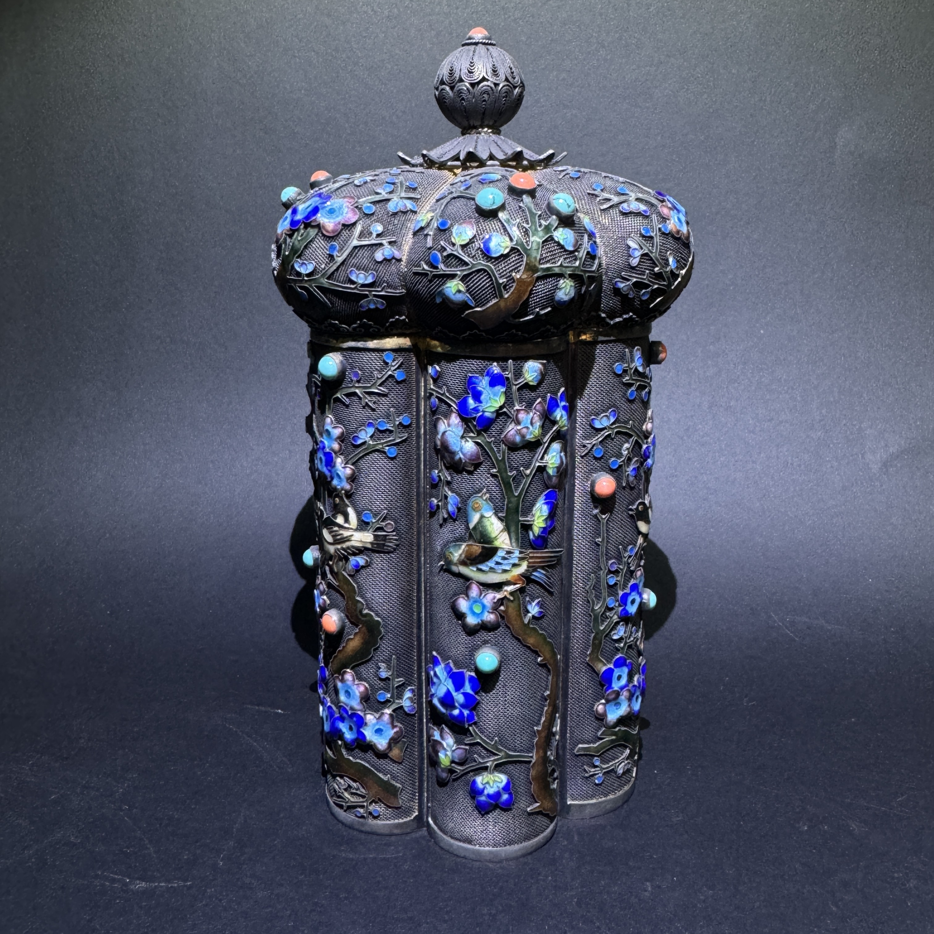 Tgz32晚清纯银鎏金花丝茶叶罐