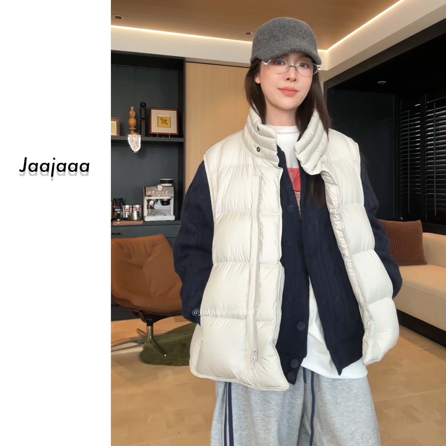 Jaajaaa冰雪小镇 95白鸭绒设计感立领宽松百搭无袖羽绒马夹/ABGH