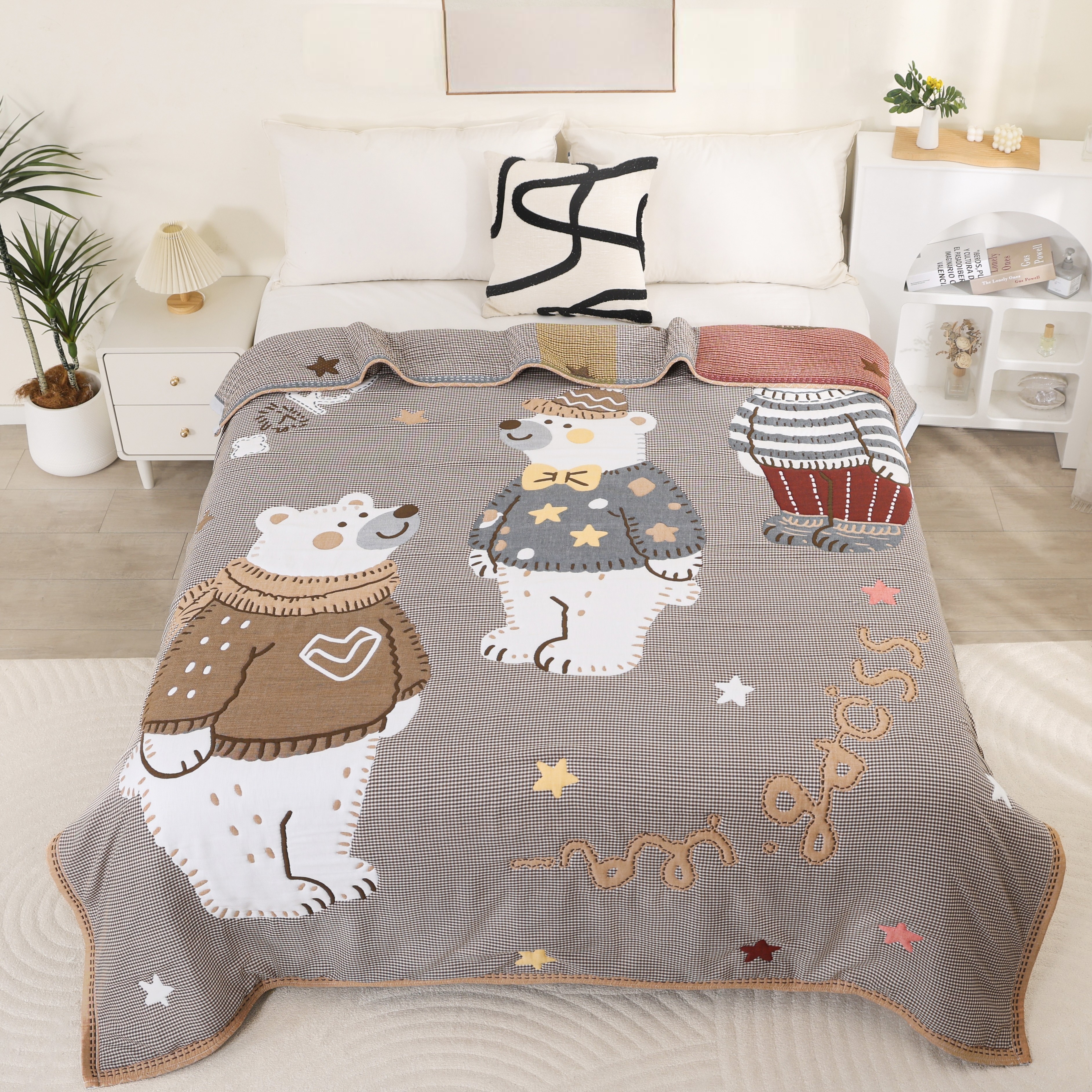 【双人三只熊】200*230cm柔软亲肤透气冬被冬季加厚棉纱泡芙被