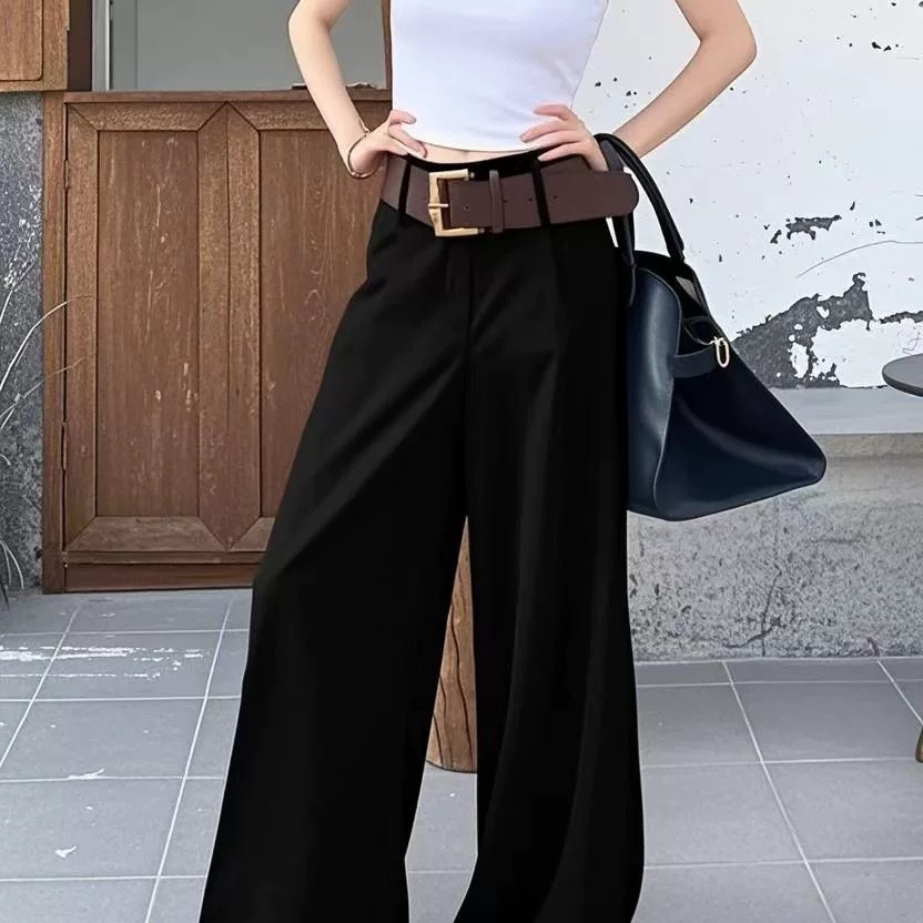 高级感垂感阔腿西装裤子女高腰显瘦遮胯宽适合小个子梨型身材