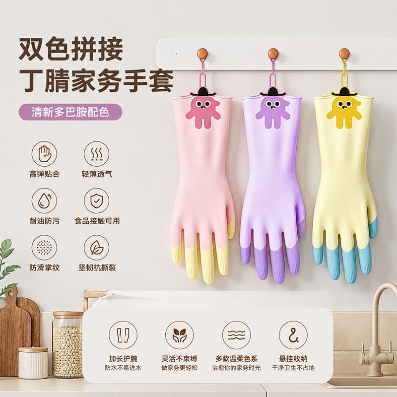 【升级款】帮手仕可接触食品乳胶丁腈手套干家务用耐磨耐刮柔软防