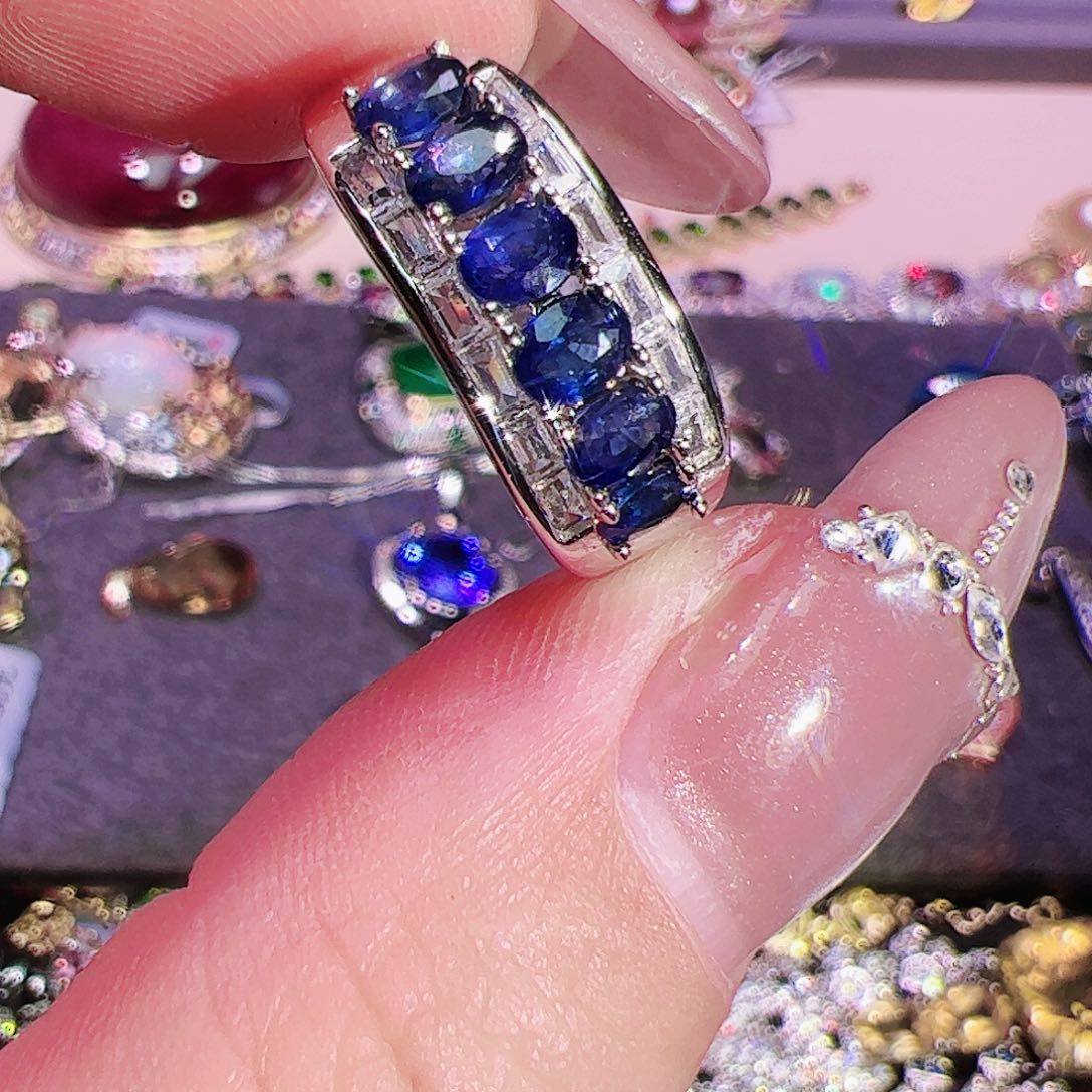 蓝宝石戒指银S925镶嵌