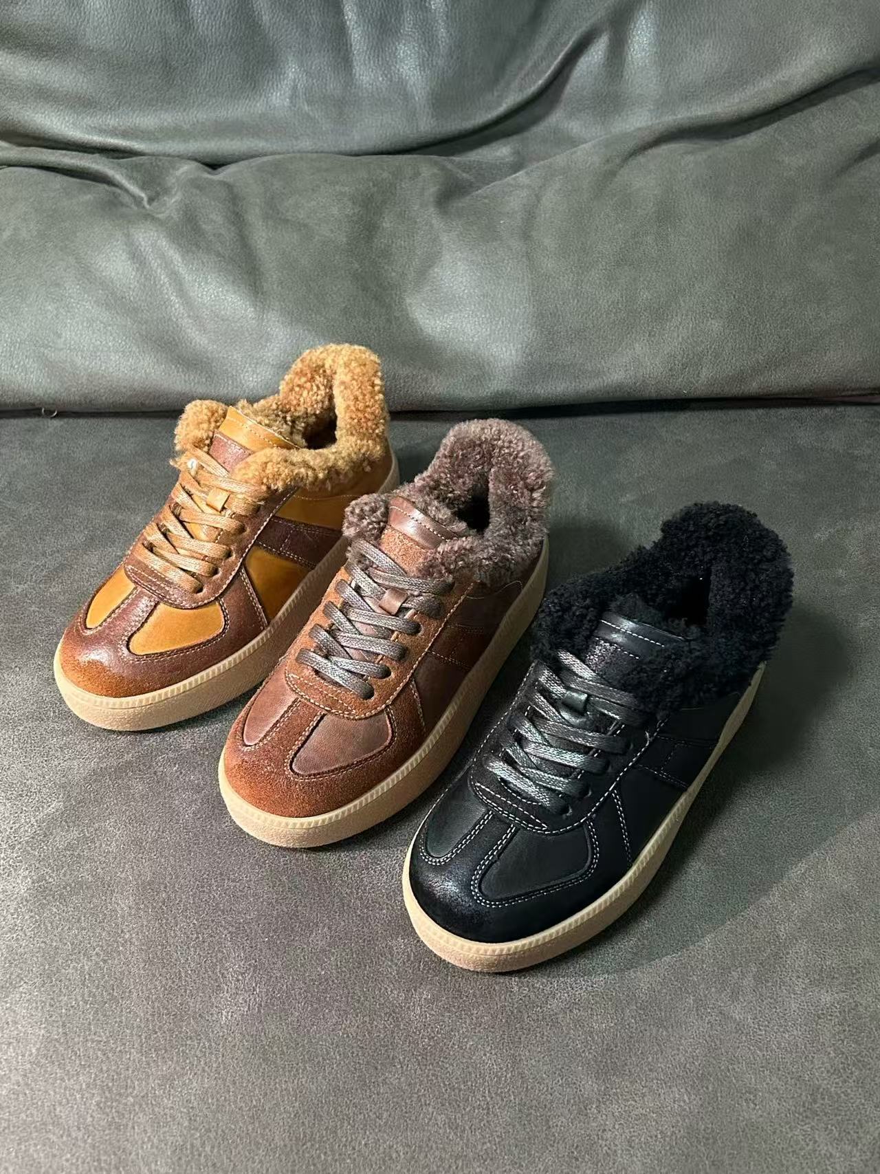 <暖绒三部曲>马皮版加绒厚底增高徳训鞋内里羊毛复古潮流韩版