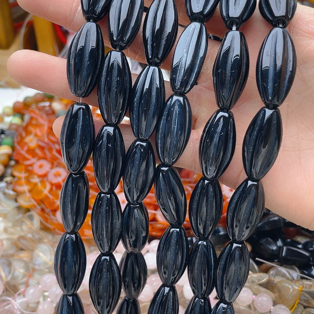 玛瑙/玉髓珠宝半成品未镶嵌黑玛瑙长南瓜1条卡14*28