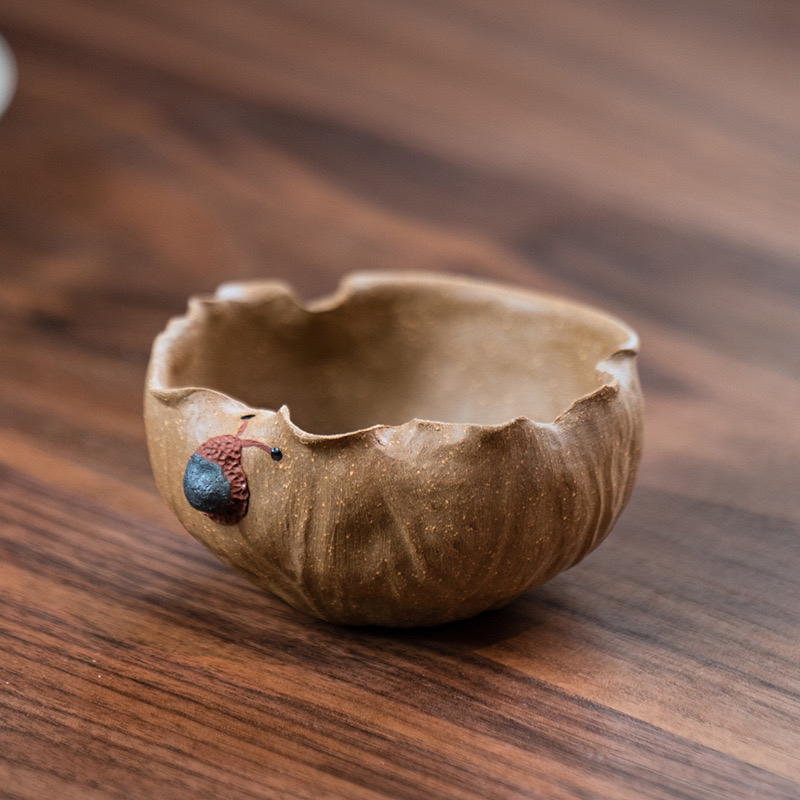 手工紫砂杯荷叶生创意主人杯大容量复古茶杯