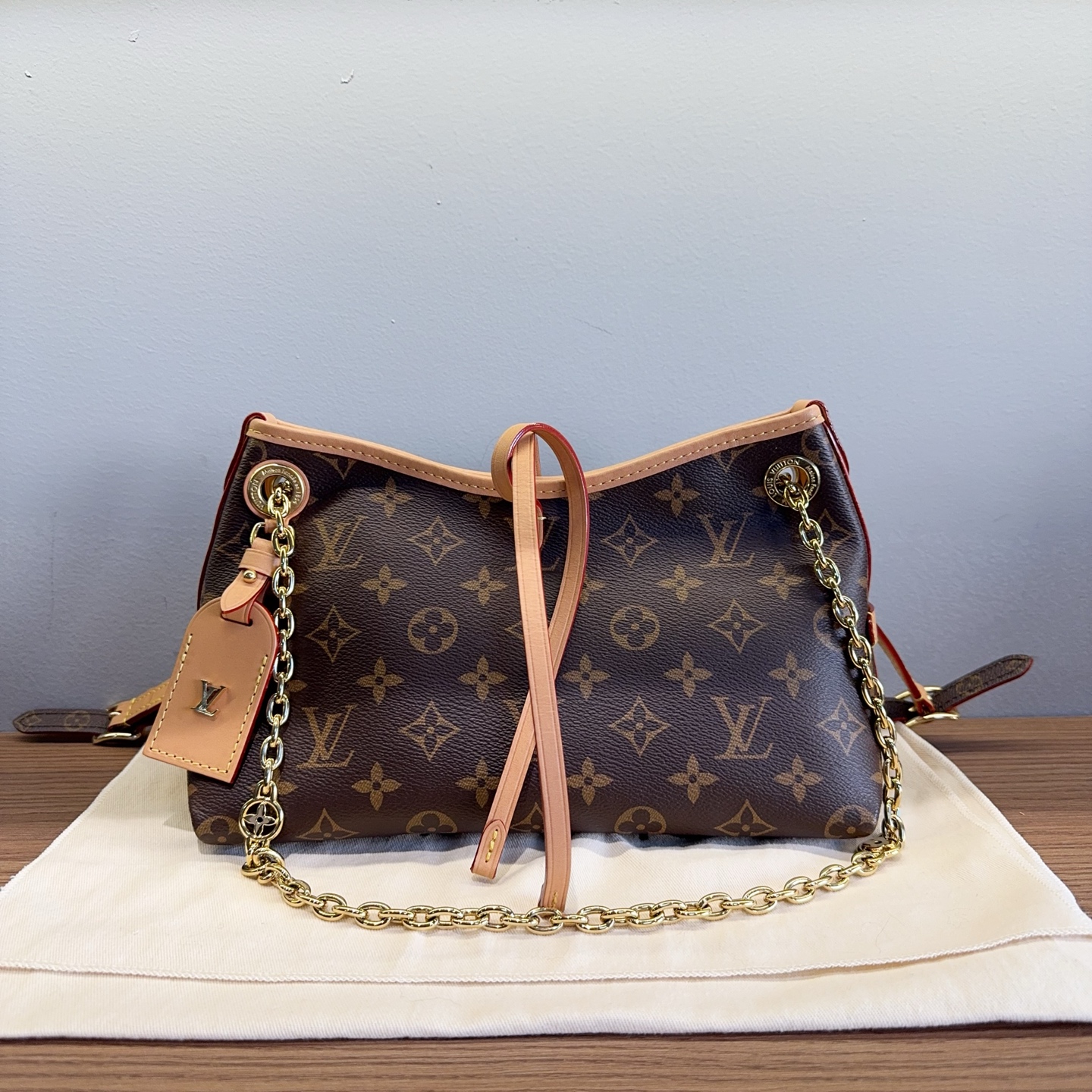 99新 LouisVuitton/路易威登  CarryallBB 老花链条包 芯片款 