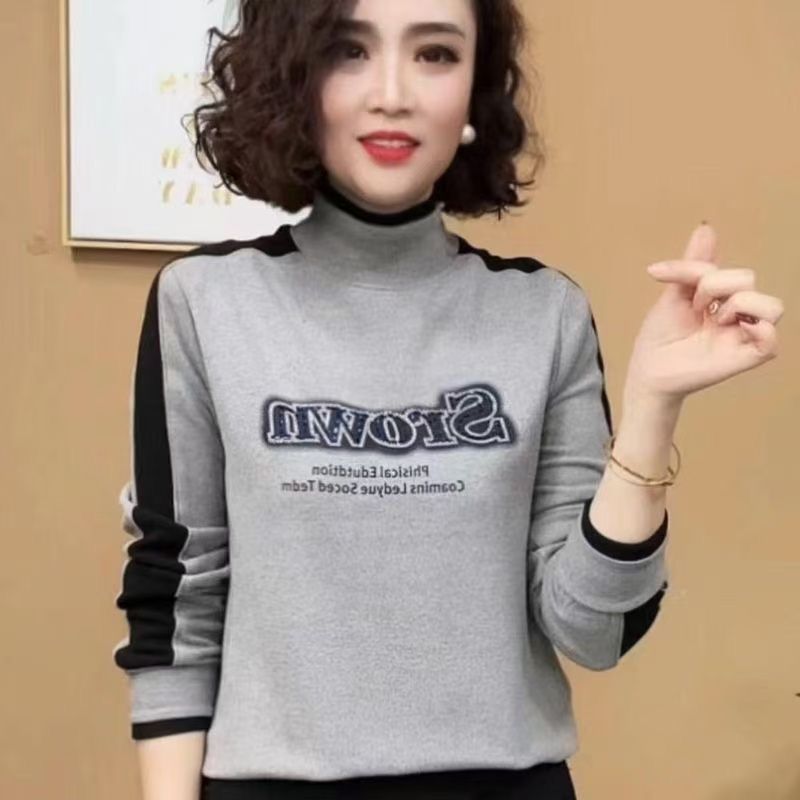 2025秋冬新款半高领双面德绒烫钻长袖打底衫女气质百搭上衣T恤