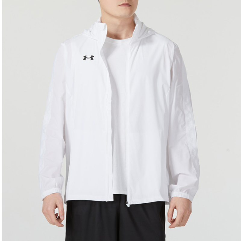 UA安德玛男装外套2024新款训练运动休闲连帽夹克风衣22500408-100