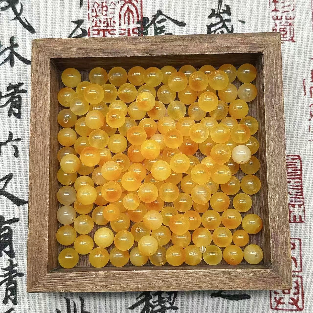 【桂花香8/10mm】石英质玉 显白黄飘花 diy手工散珠多样性发一