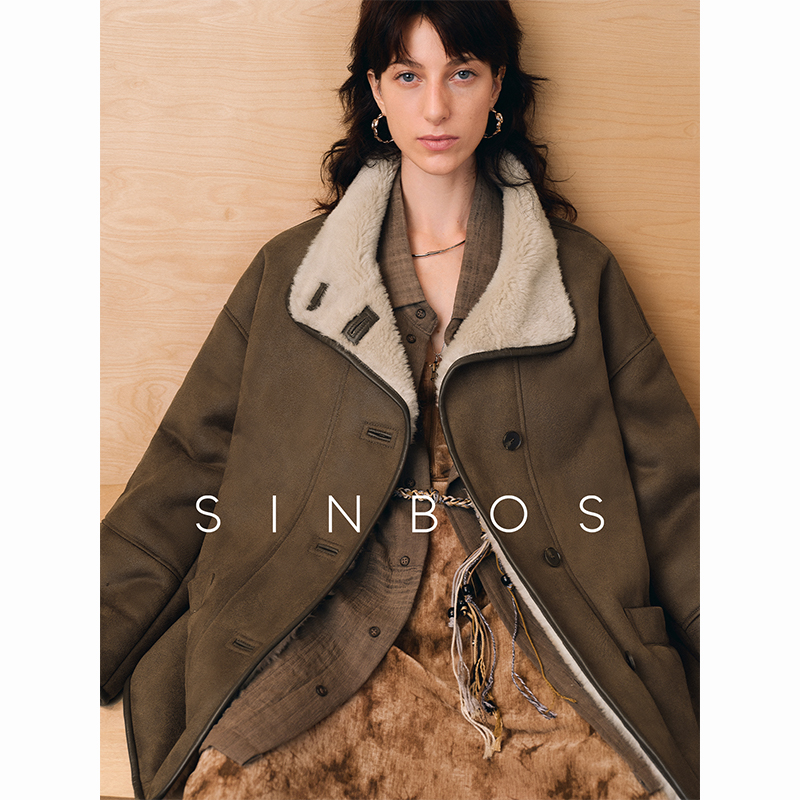 SINBOS苍梧 羊剪绒外套中长款宽松复合厚款保暖皮草 女款