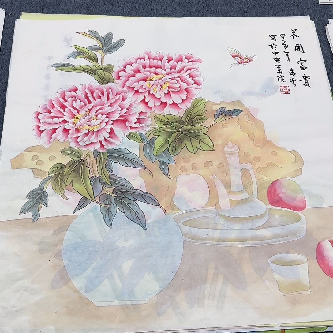 国画尺寸70X70手绘作品 