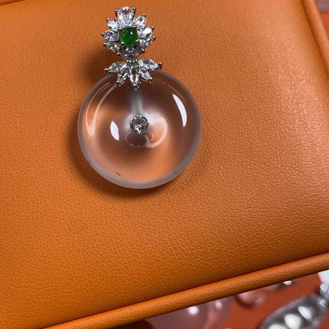 石英质玉平安扣银S925镶嵌笑*