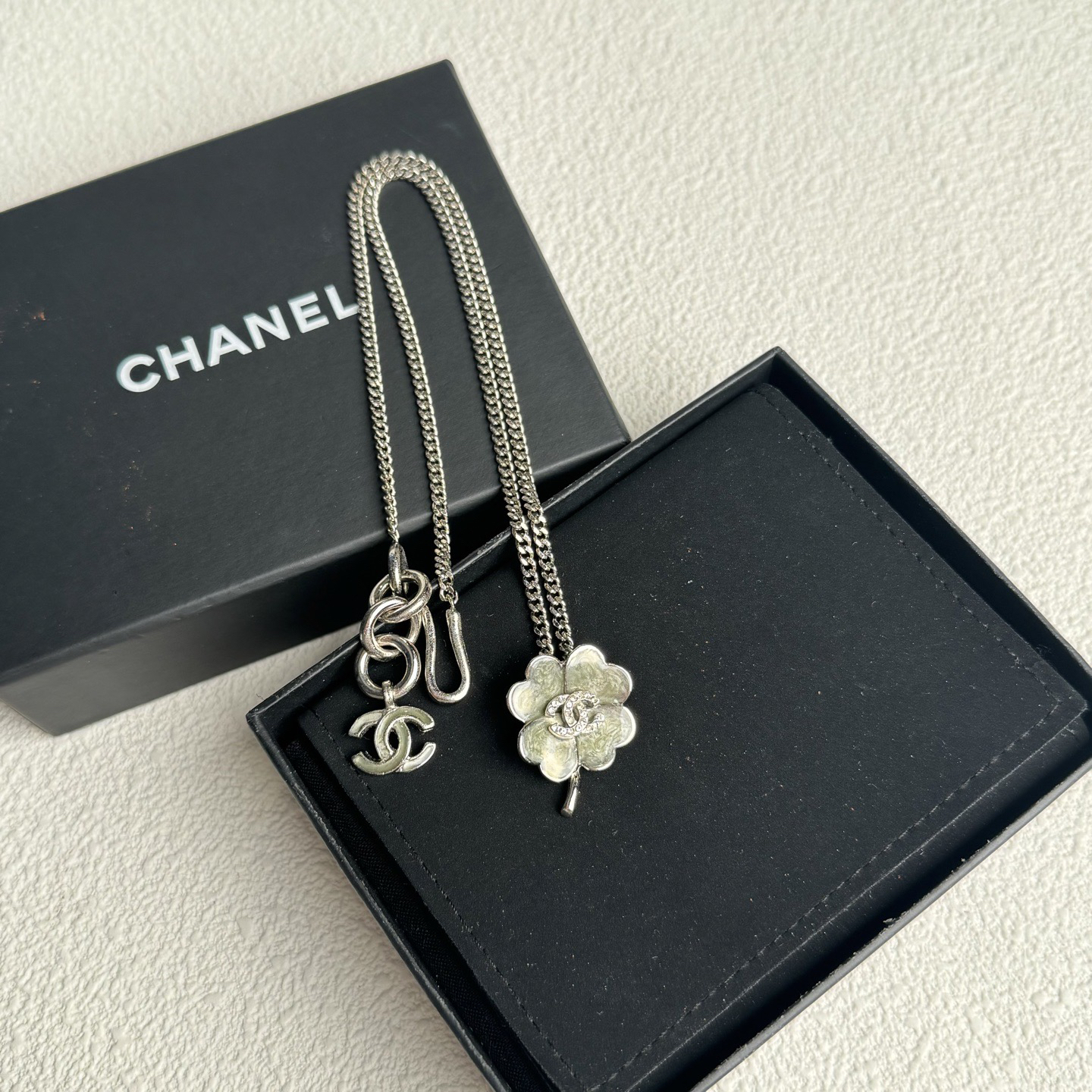 95新 Chanel/香奈儿 泡泡中古Chanel绿色珐琅四叶草锁骨链