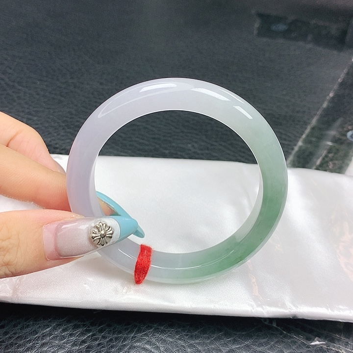 翡翠手镯未镶嵌翡翠51.9冰润春彩半山水窄版正圈