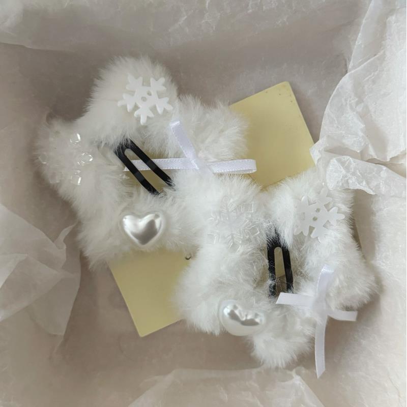 【LiLi】冬季新款时尚雪花星星毛绒bb夹发夹甜美少女风刘海发卡