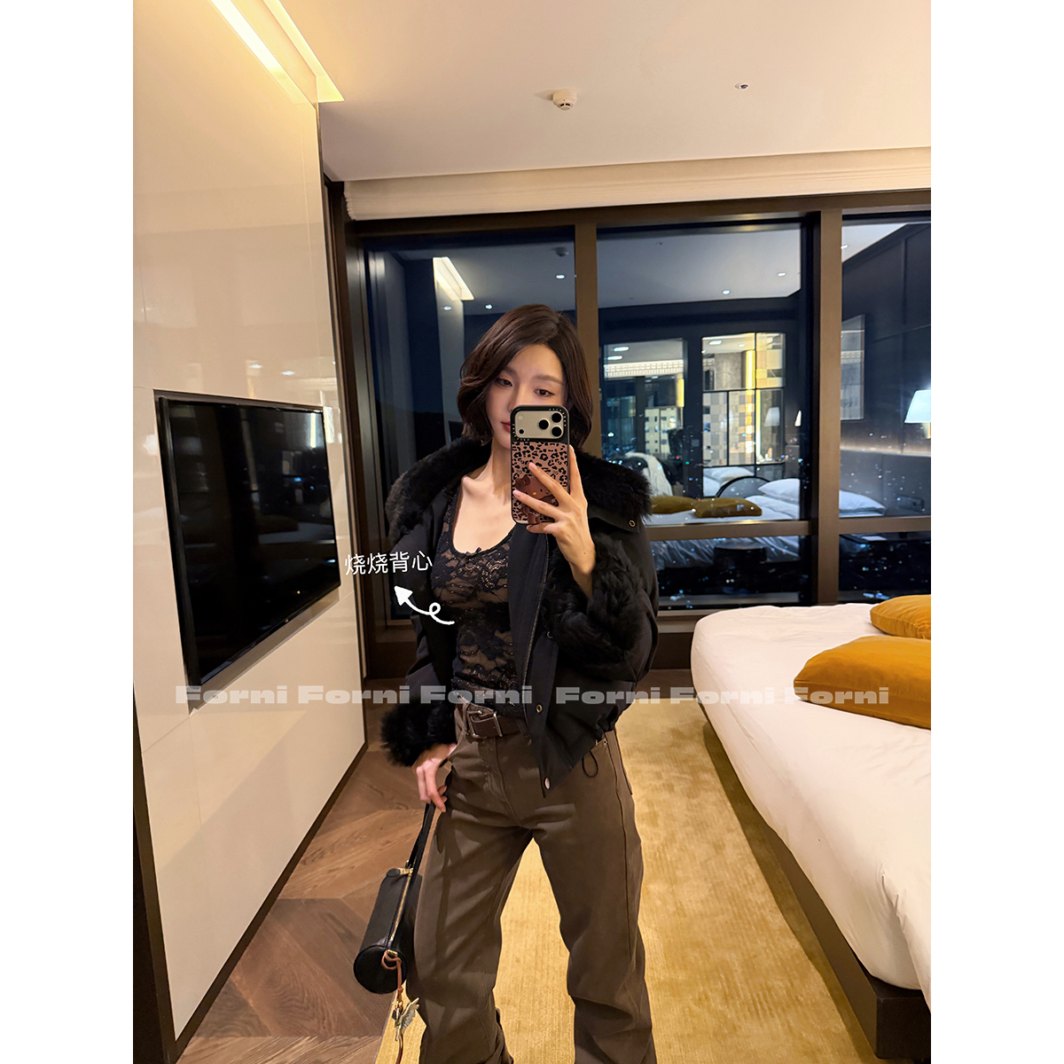 FORNI 夜莺蔷薇 轻熟女人味纯欲风拼接弹力网纱蕾丝打底背心