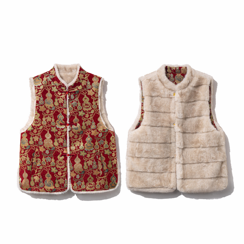 【福缘】冬季2025新款新中式上衣女装双面双穿宽松国风提花显瘦马甲