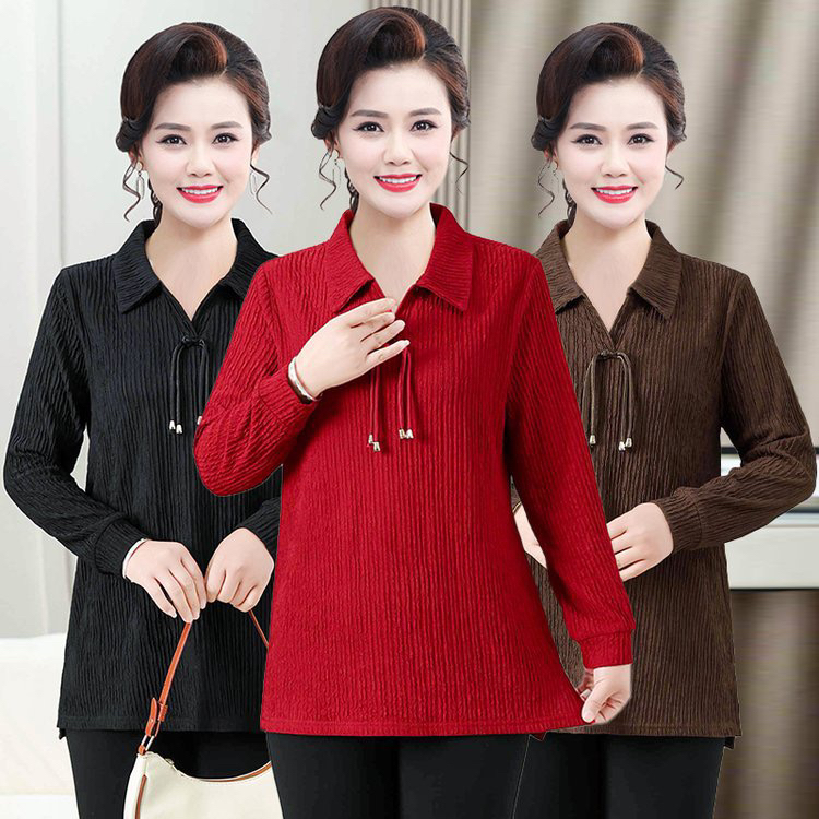 春季新款时尚加大加肥妈妈装宽松显瘦洋气中年长袖小衫气质休闲