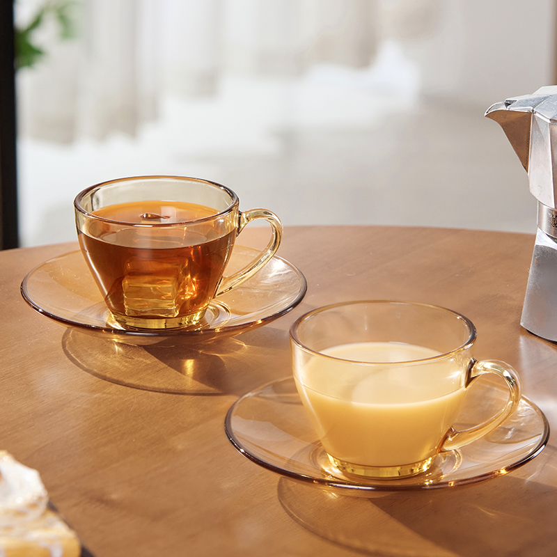 两杯+两碟咖啡杯轻奢牛奶杯奶杯无图案水杯
