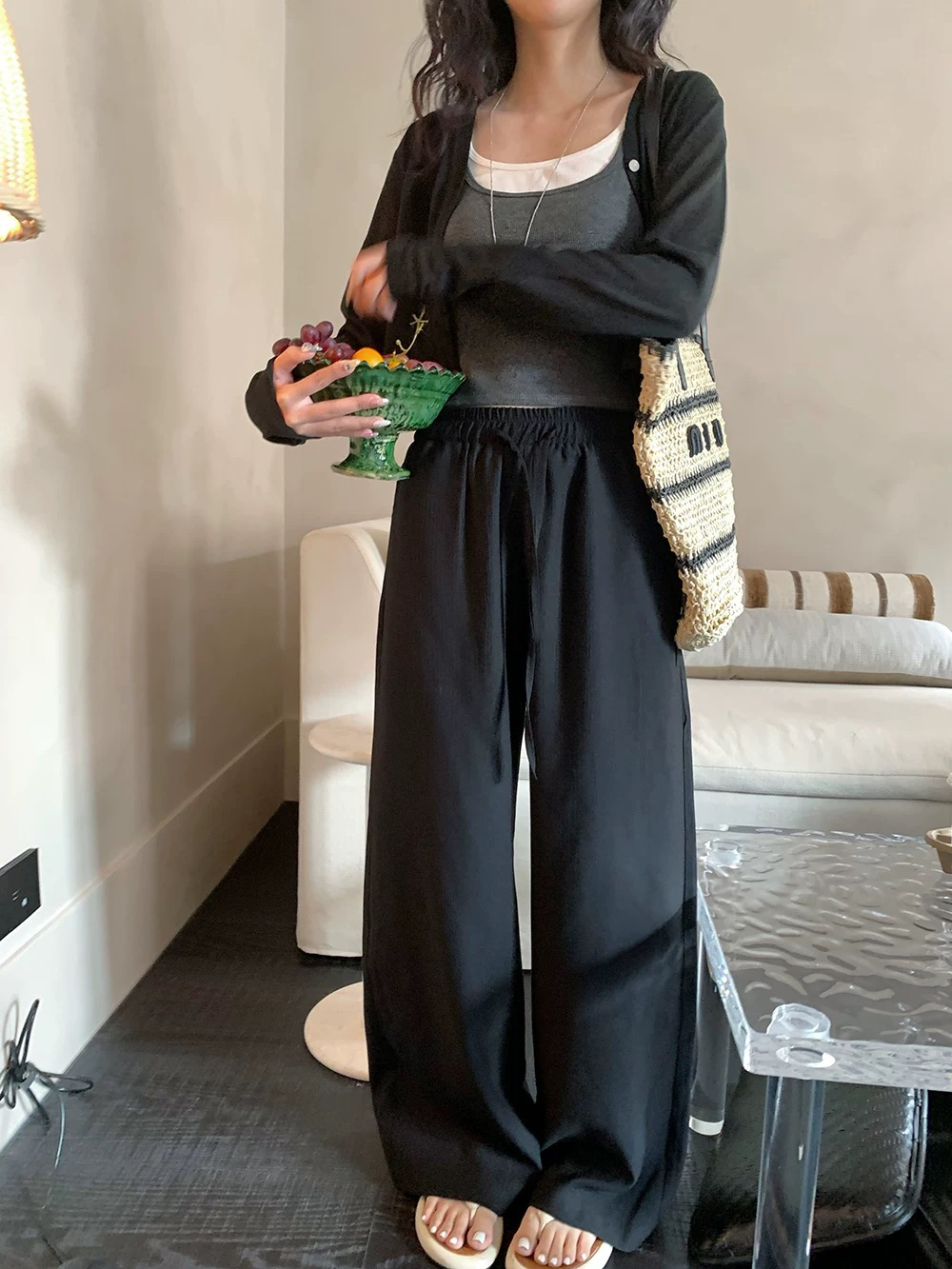 【曼曼子】垂垂裤！抽绳防晒显瘦小黑裤