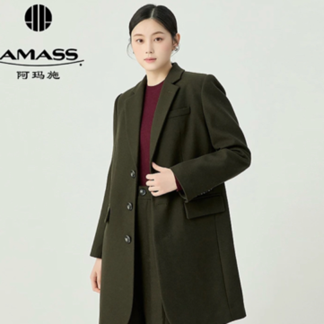 阿玛施AMASS经典直身版共享衣橱单排扣中长款宽肩羊毛西装5400934