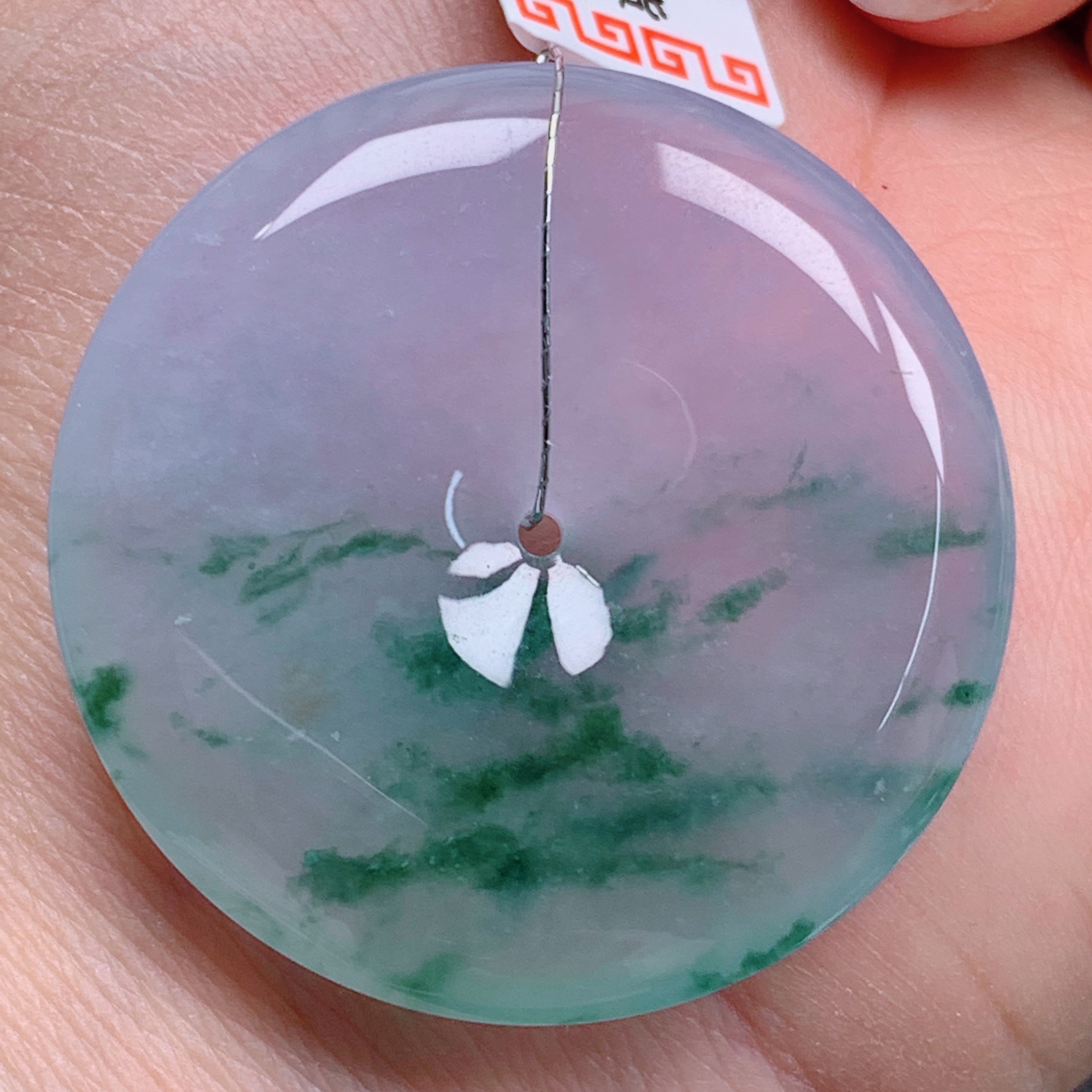 天然缅甸翡翠A货冰飘花平安扣气质精美尺寸35.9+6  643