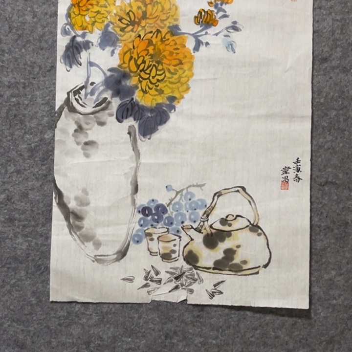 带灯款大鱼书画艺术作品