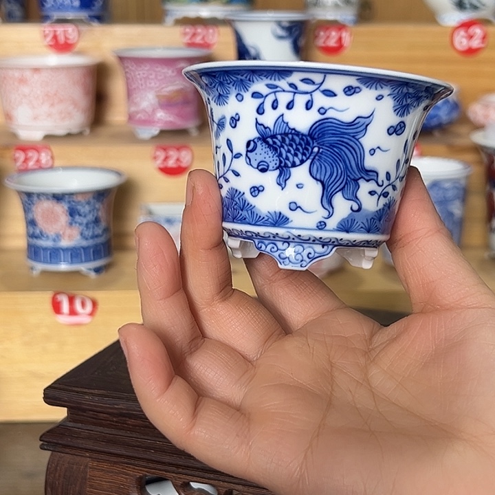 墨奈手绘陶瓷花盆内口6.5高5.5