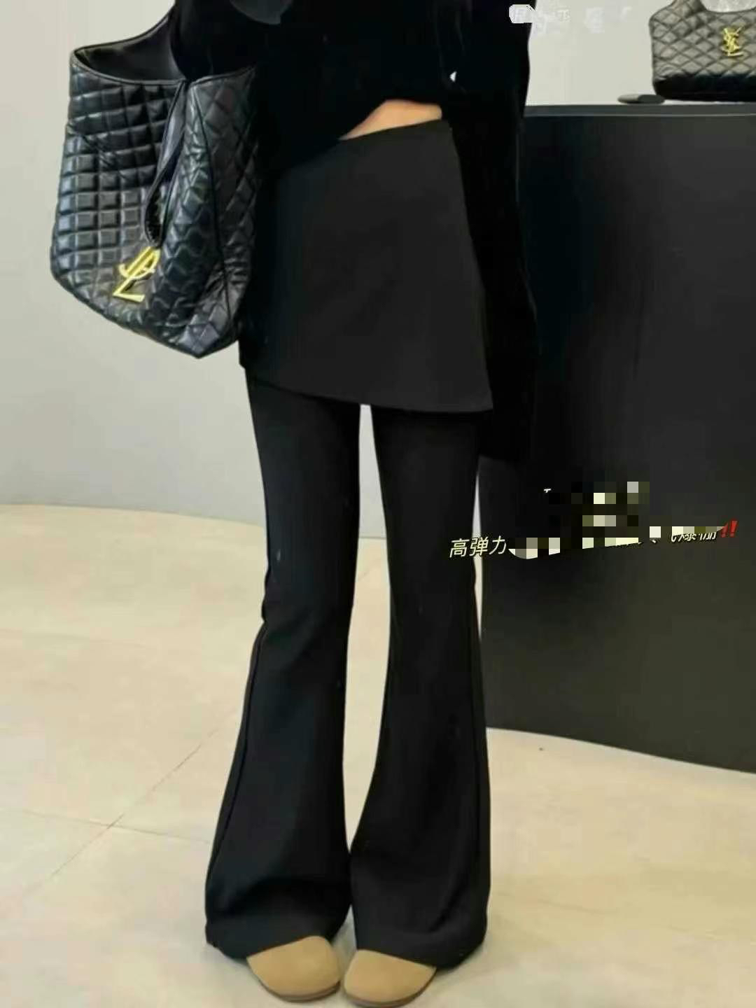 【FF-】2025春季新款显瘦假两件微喇裤高腰设计感百搭喇叭裤