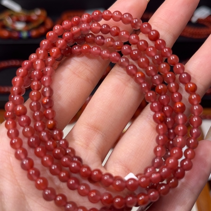 南红玛瑙未镶嵌手链紫底玫红小米珠多圈4mm