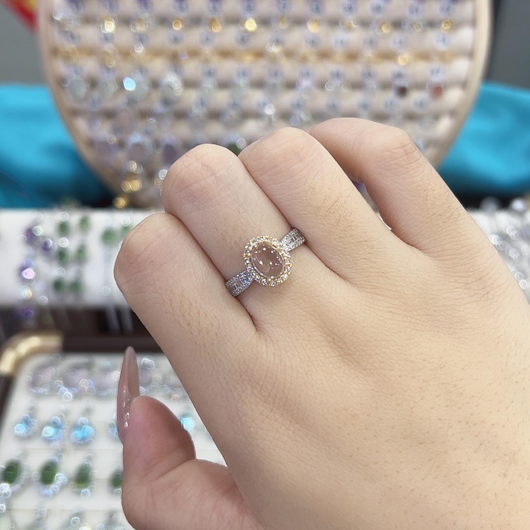 戒指银S925镶嵌烟晶