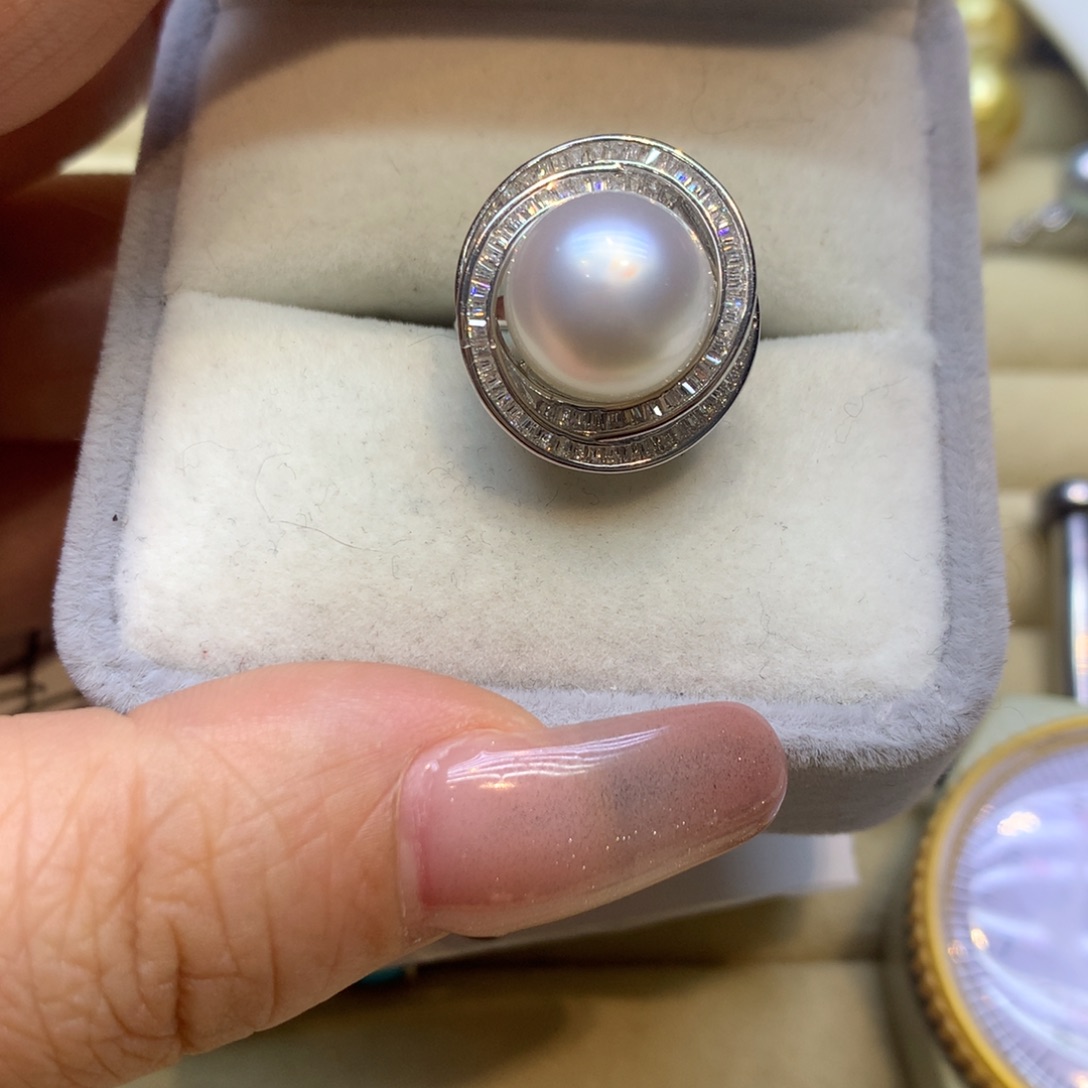 银S925镶嵌戒指海水珍珠