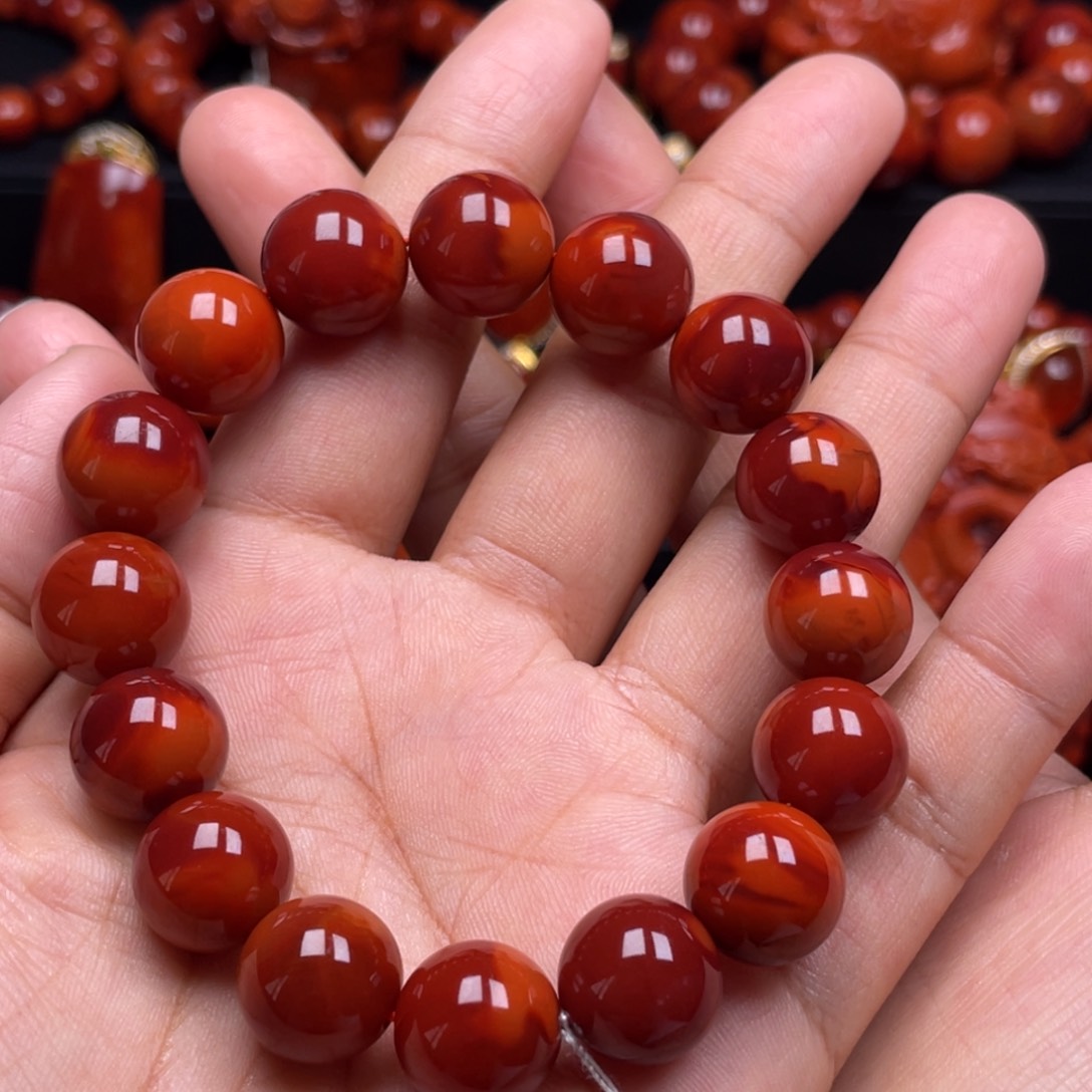 南红玛瑙珠宝奇石未镶嵌单圈13mm