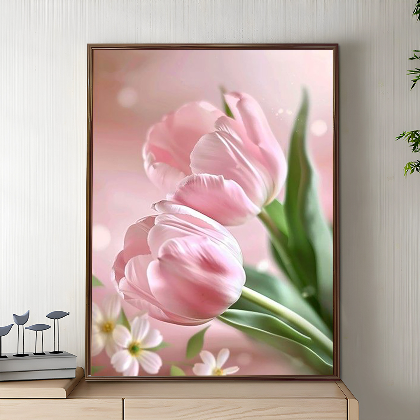  奶油风郁金香钻石画新款满客厅手工diy砖石绣贴钻粉色画5点粘钻