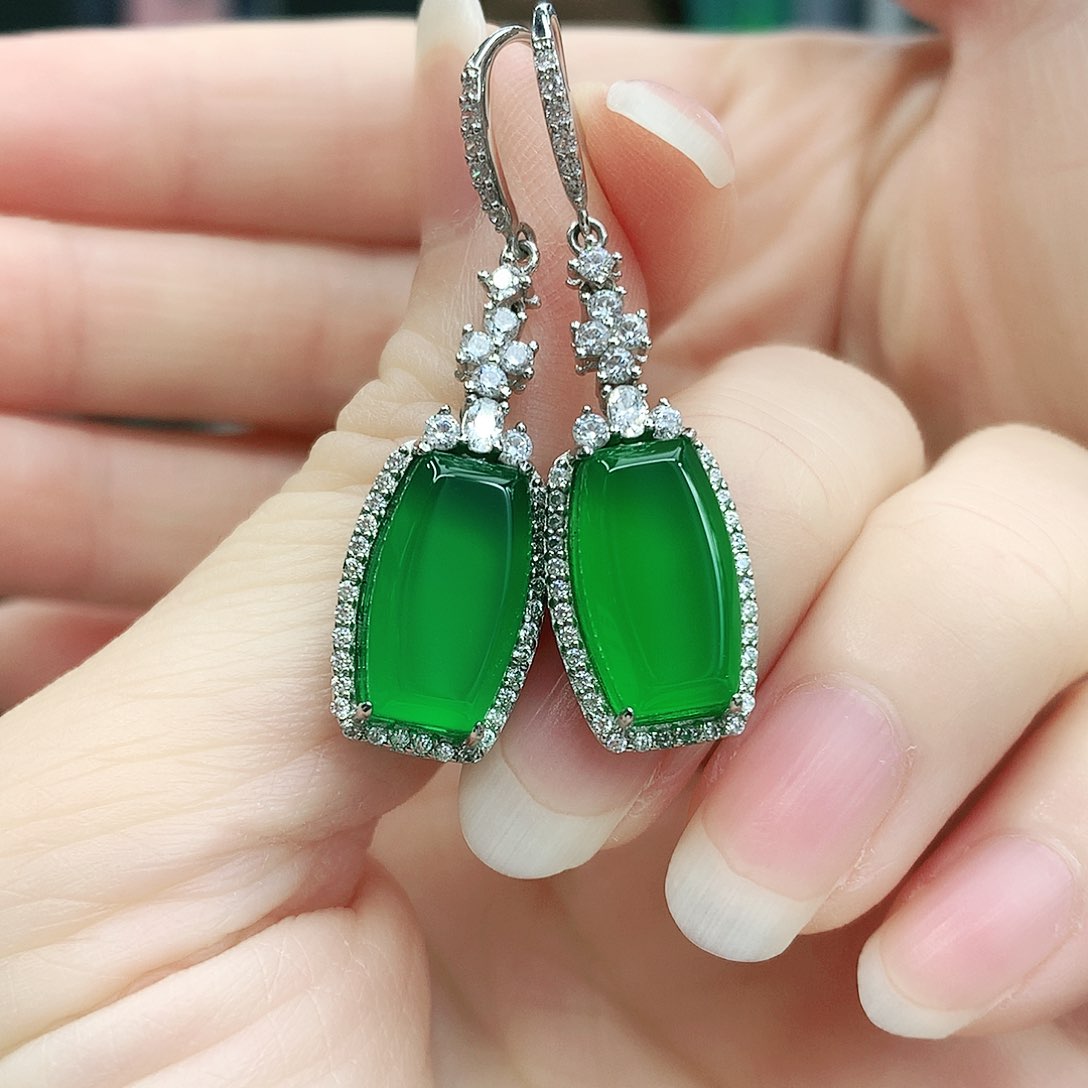 银S925镶嵌耳坠玛瑙/玉髓