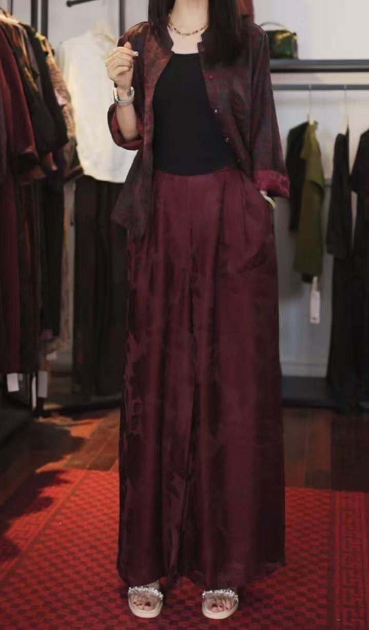 【鸡血藤裤】高端原创设计师款云纱直筒显瘦长裤127-鸡血藤裤