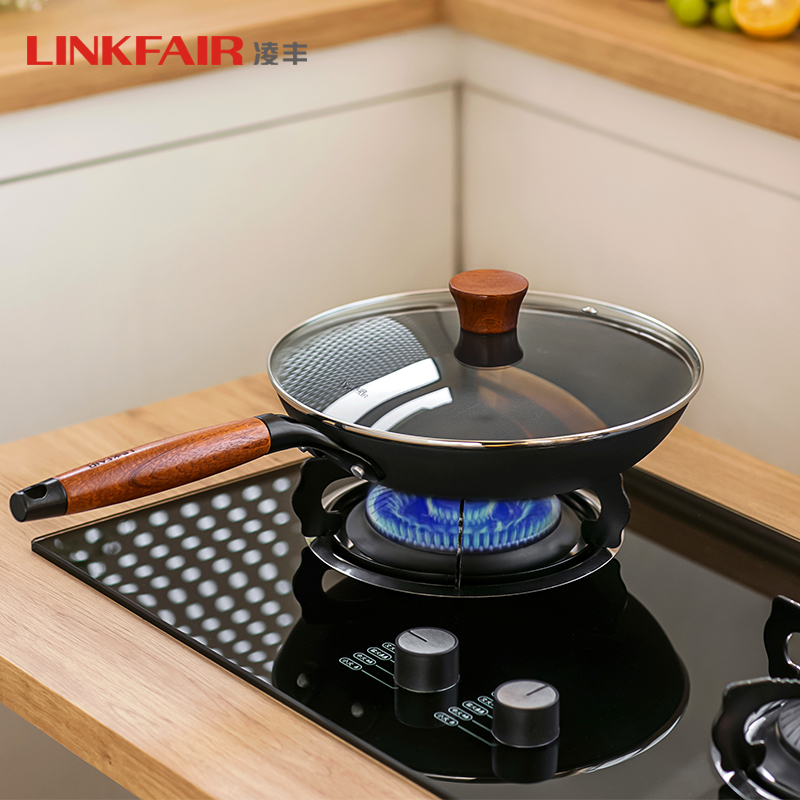 LINKFAIR/凌丰凌匠系列单柄精铁炒锅煎锅煤气灶电磁炉加厚防烫