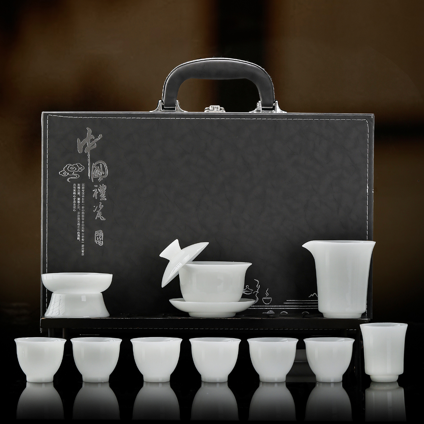 高档冰种璞玉瓷功夫茶具套装中国白轻奢整套茶具盖碗茶杯高端礼盒
