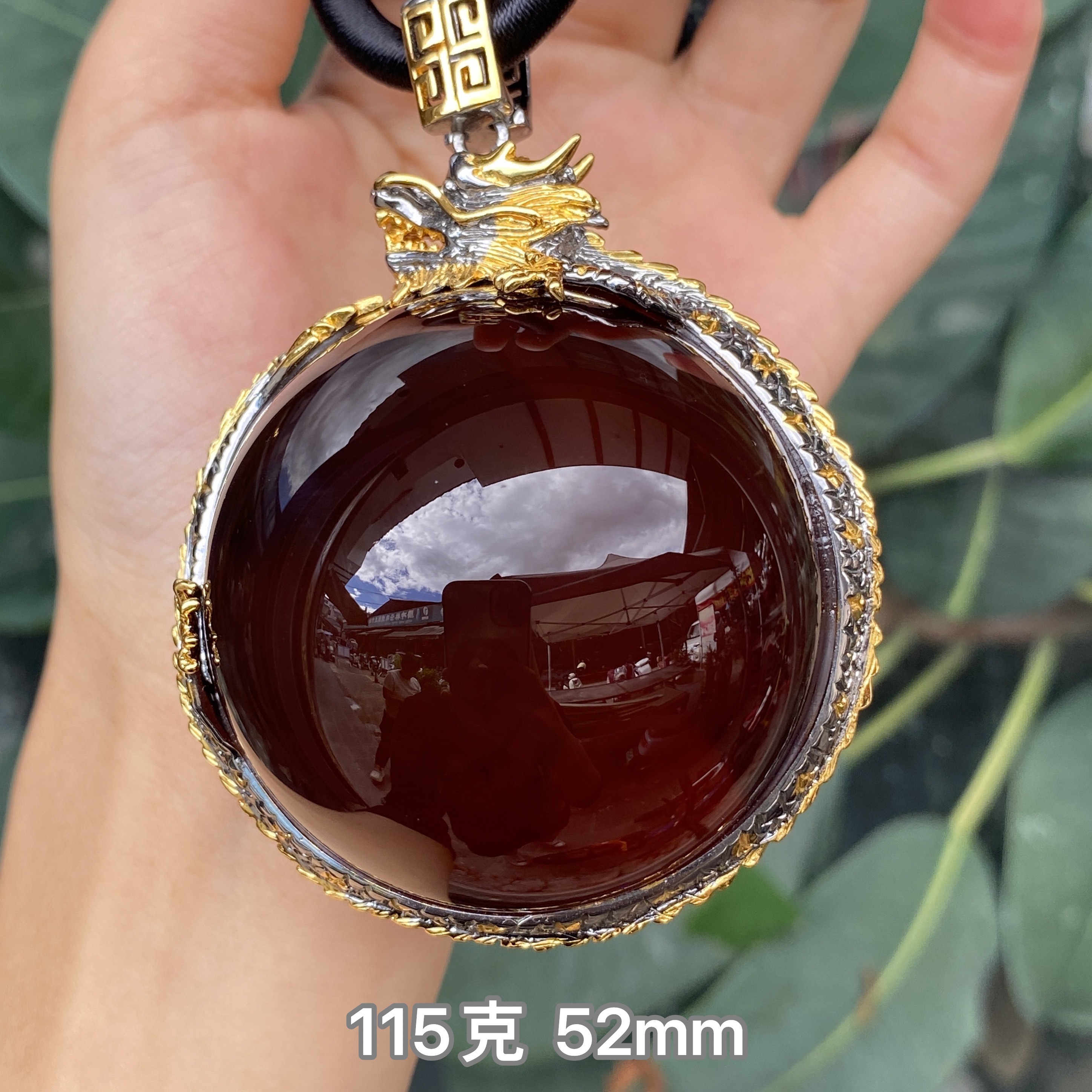【小伊琥珀】52mm红蜜紫罗兰925银镶设计款大珠吊坠