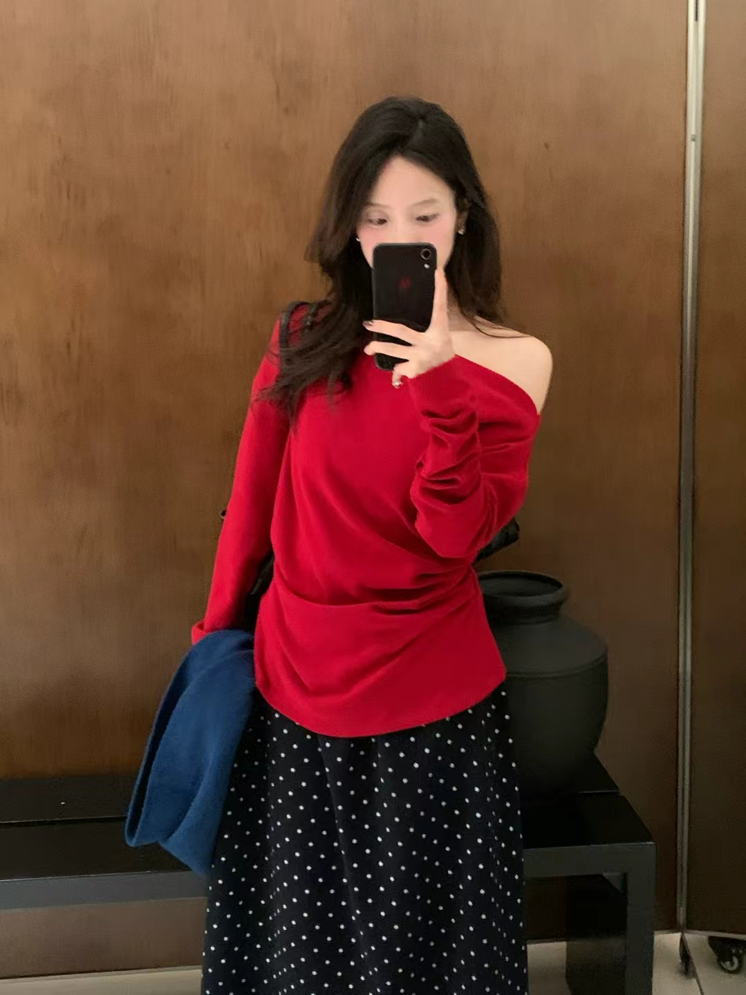 D7#78519#一字肩加绒上衣 X