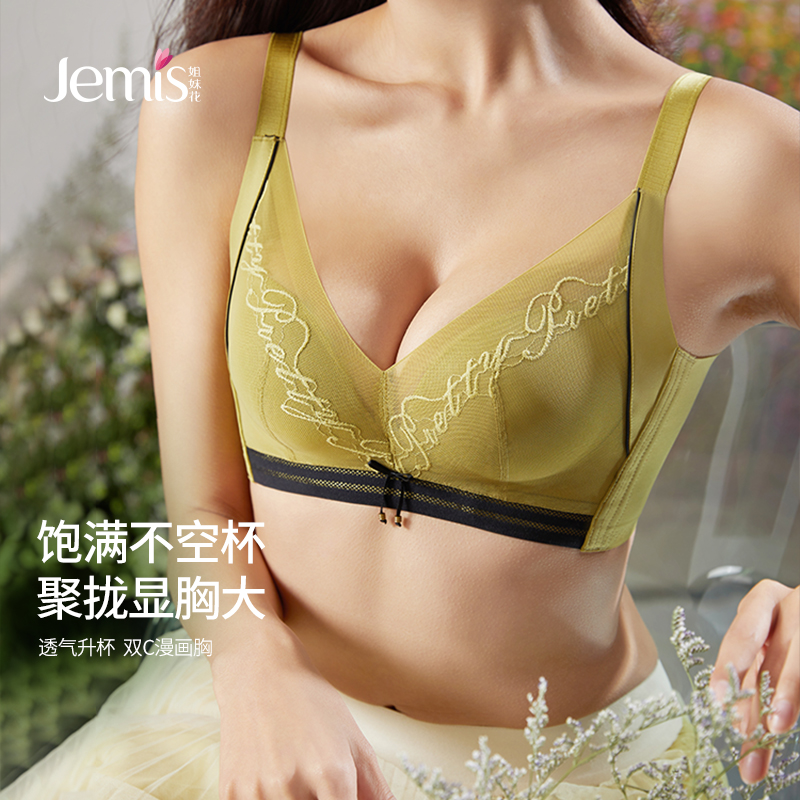 姐妹花无钢圈内衣女舒适聚拢小胸显大收副乳防下垂简约无痕文胸罩