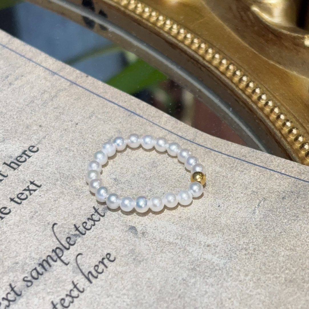 18k金天然淡水珍，近圆珠珠戒指（3mm左右ZD