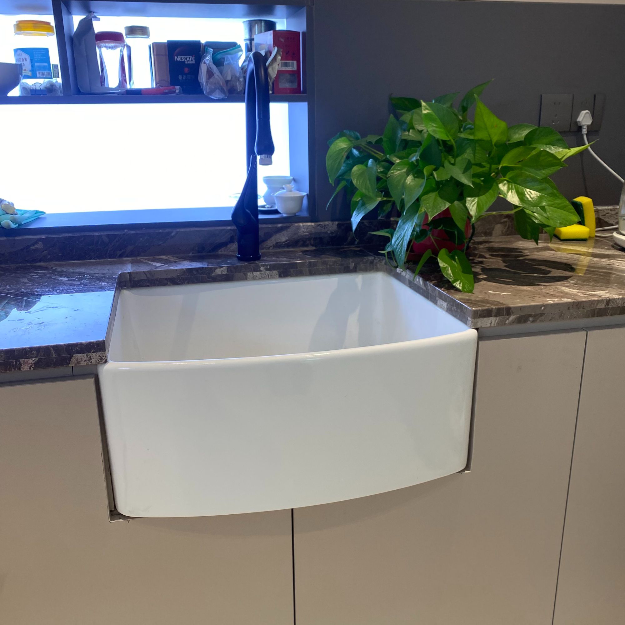 法式厨房陶瓷水槽半嵌入美式设计耐火土大单双槽菜盆二级