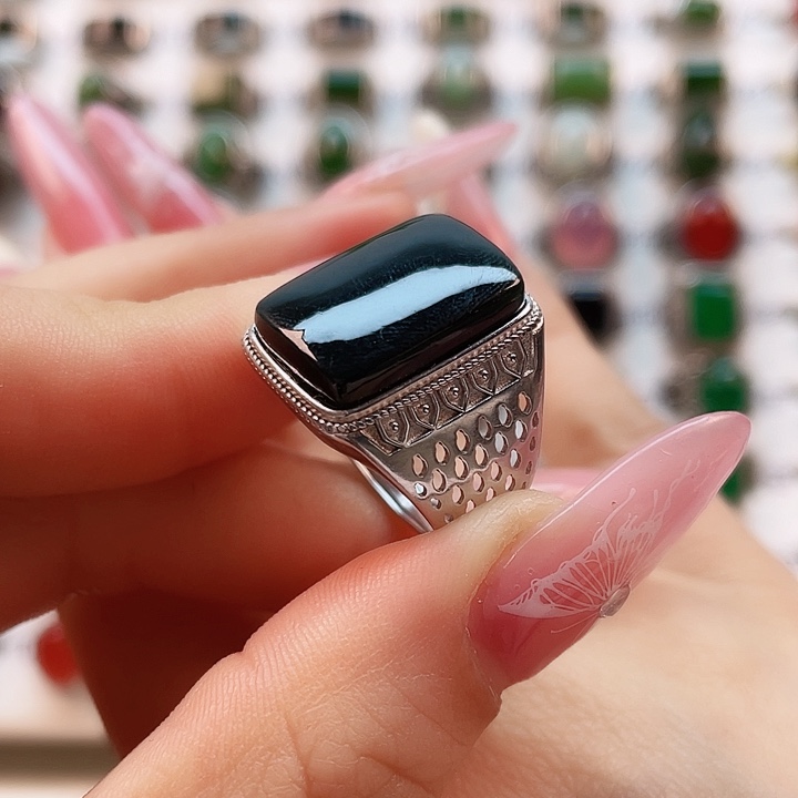 和田玉戒指银S925镶嵌