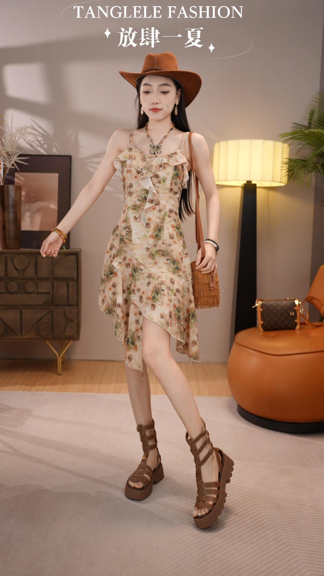 唐乐乐｜25new春夏系列碎花国风小众收腰无袖连衣裙BF1326